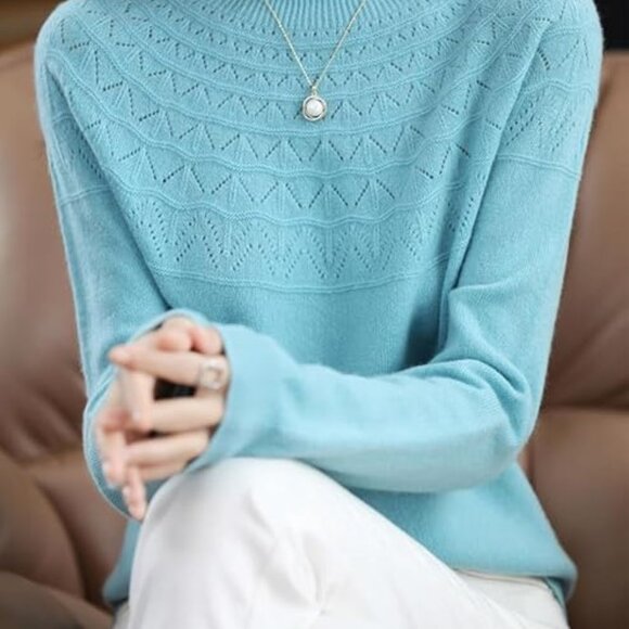 Luiza Vera Womens Large Blue Turtleneck Pullover Sweater 100% Merino Wool - Picture 2 of 7